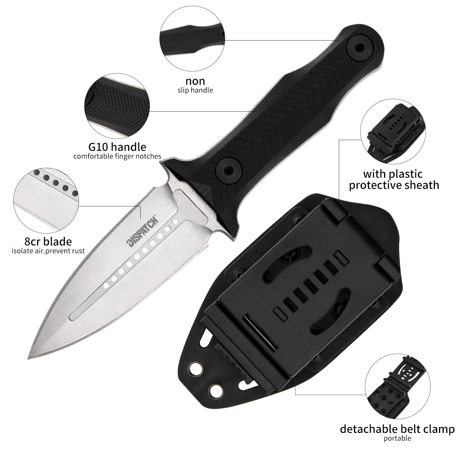 Dispatch 3.8" Fixed Blade Hunting Knife,
