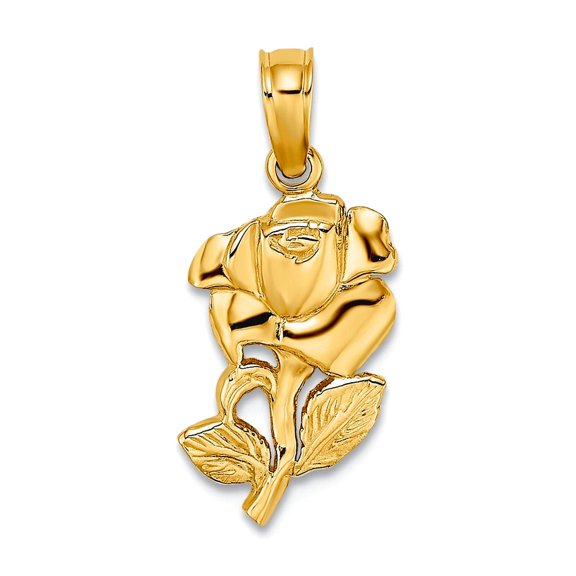 8mm 14k Gold Rose High Polish and Engraved Charm Pendant Necklace for Women
