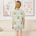 thumbnail image 4 of Silky Satin Kids' Pajama Set Breathable & Smooth Unisex Button-Down Pajamas Cute Capybara in Coffee Cups, 4 of 8