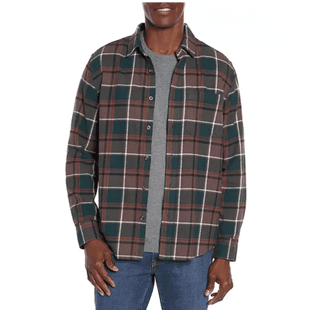 Eddie Bauer Men's Flannel Shirt (Mocha Overland Plaid, Small)