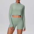 thumbnail image 2 of Workout Sets for Women 2 Piece High Waisted Long Sleeve Jacket Gym Yoga Outfit Stretchy Sports Shorts Sets, 2 of 5