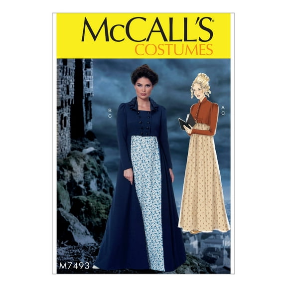 McCall's Patterns M7493 E5 Cropped Jacket, Floor-Length Coat and A-Line, Square-Neck Dress, Size 14-22