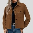 thumbnail image 2 of JGGSPWM Women's Fashion Corduroy Cropped Shacket Button Down Jacket Long Sleeve Top Trendy Shirt Brown M, 2 of 7