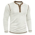 thumbnail image 4 of SAWOBUUN Mens Long Sleeve Ribbed Henley Shirt Slim Fit Color Block Knit Pullover Top Casual Stretch Thermal Undershirt for Fall Winter, 4 of 6