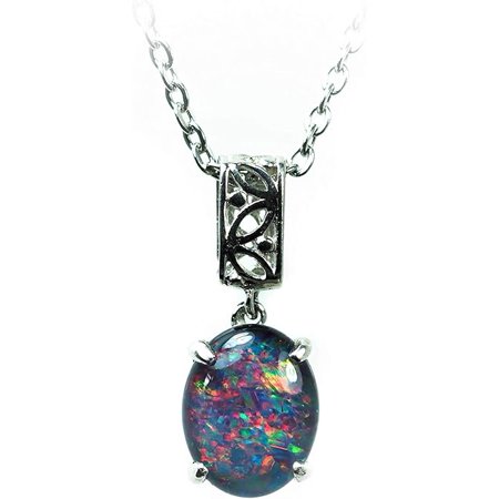 Australian Triplet Opal Necklace - 14x10mm FireOpal - Genuine Triplets Opal Necklace Pendant in Sterling Silver White Gold Plated Women's Jewelry