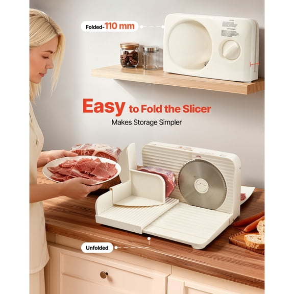Meat Slicer, 6.7" Foldable Electric Cutter with Dual Security Lock, 0-0.59" Adjustable Thickness, Easy to Clean, 180W Home Food-Slicer for Frozen Meat, Ham, Baguett, Steak