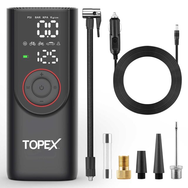 TOPEX 12V Car Tyre Inflator Portable Air Compressor Cordless Air Pump 150PSI Air Pump Dual Power Electric Tyre Pump for Car/ Motorcycle/ Bike/ Ball/ Custom