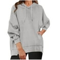 thumbnail image 3 of Fall Hoodies For Women Comfty Winter Solid Color Casual Long Sleeve Pocket Loose Oversized Gray Tunic Pullover (2XL) Up To 65% Off!, 3 of 7