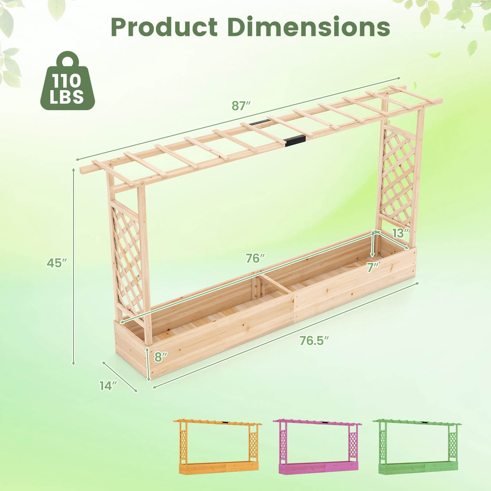 Costway 1 PCS Wooden Raised Garden Bed with Trellis & Hanging Roof, Drainage Holes for Flowers Natural