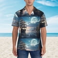 thumbnail image 4 of Lsque Moonlit Sea Sailboat pattern Hawaiian Shirt for Men, Unisex Summer Beach Casual Short Sleeve Button Down Shirts-Small, 4 of 9