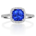 thumbnail image 2 of 1.50 Carat cushion cut Blue Sapphire and Diamond Halo Engagement Ring in White Gold, 2 of 4