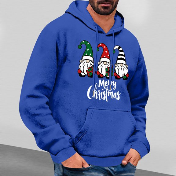 EchfiProm Pullover Hoodies for Men Blue with Pockets Merry Christmas Hooded Graphic Essentials Xmas Mens Sweatshirt XL