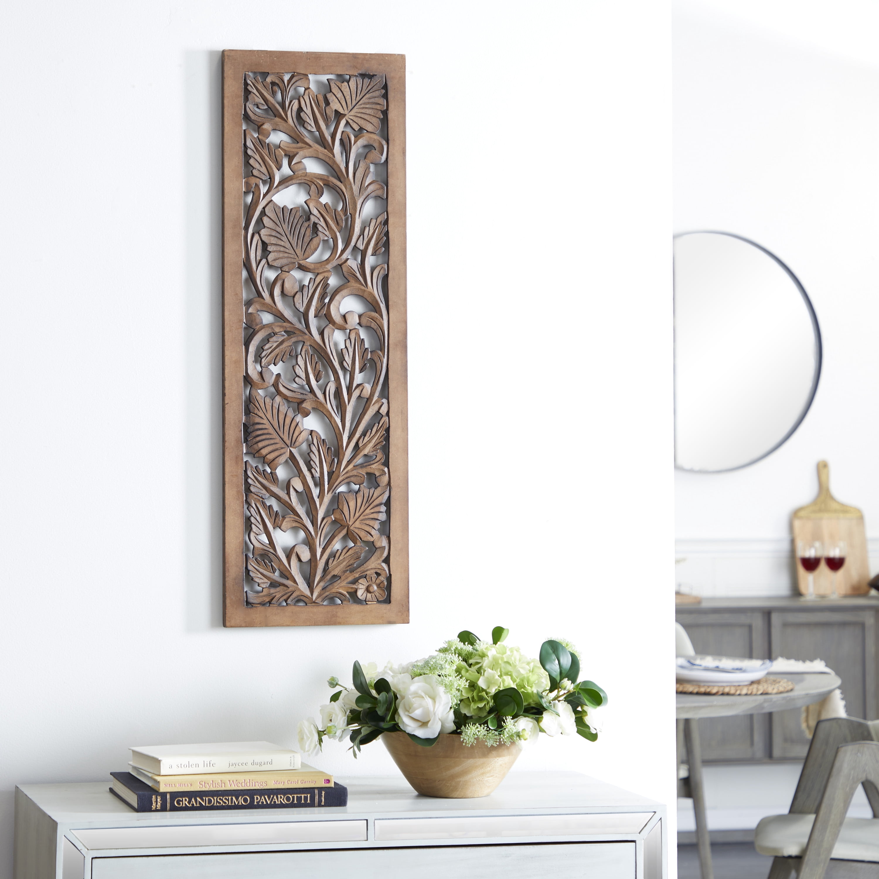 DecMode Brown Wood Handmade Intricately Carved Acanthus Floral Wall ...
