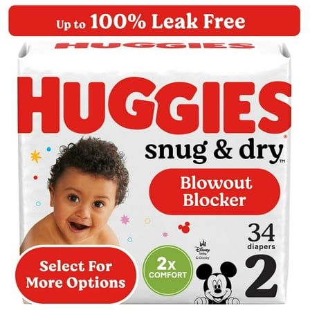 Huggies Snug & Dry Baby Diapers, Size 2 (12-18 lbs), 34 Ct (Select for More Options)