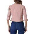 thumbnail image 3 of INSPIRE CHIC Women's Denim Jackets Collarless 3/4 Sleeves Crop Jean Cardigan Jackets S Pink 1, 3 of 6