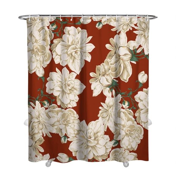 Boho Style Shower Curtain White Flowers on Red Floral Vintage Retro Shower Curtain for Bathroom Home Decor Bathtubs Waterproof Fabric Curtain with 12 Hooks 72x84in