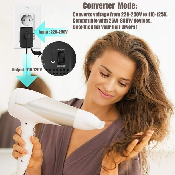 International Travel Adapter Voltage Converter Step Down 230V to 110V for Hair Dryer Hair straighteners All in One Power Converter for US to Europe UK AU Asia Over 200 Countries Walmart