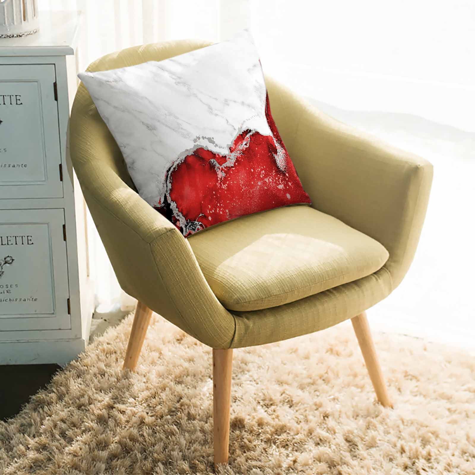 Throw Pillow Covers 18x18 Inch, Red Marble Crack Decorative Pillow Cases for Couch Sofa Bed, Modern Abstract Geometric Texture Cotton Linen Square Home Decor Pillowcases with Hidden Zipper