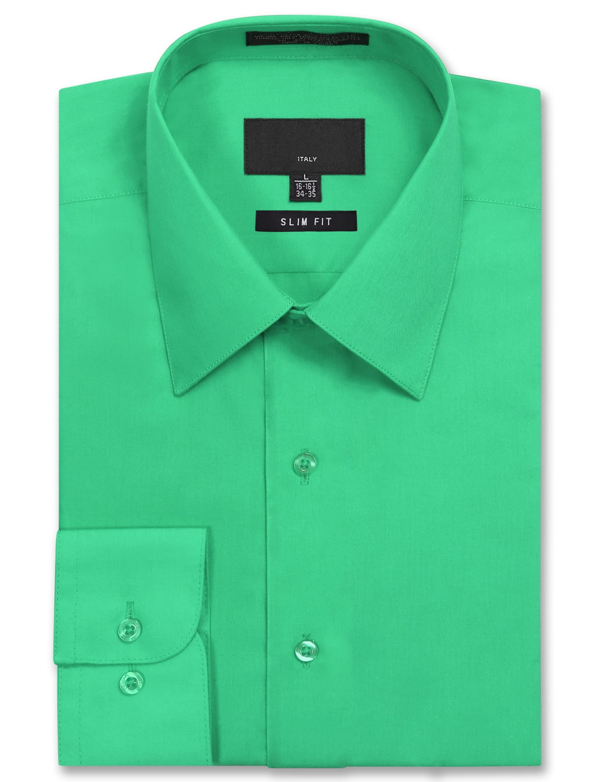 Allsense Men's Long Sleeve Slim Fit Solid Dress Button Shirts Aqua 17 ...