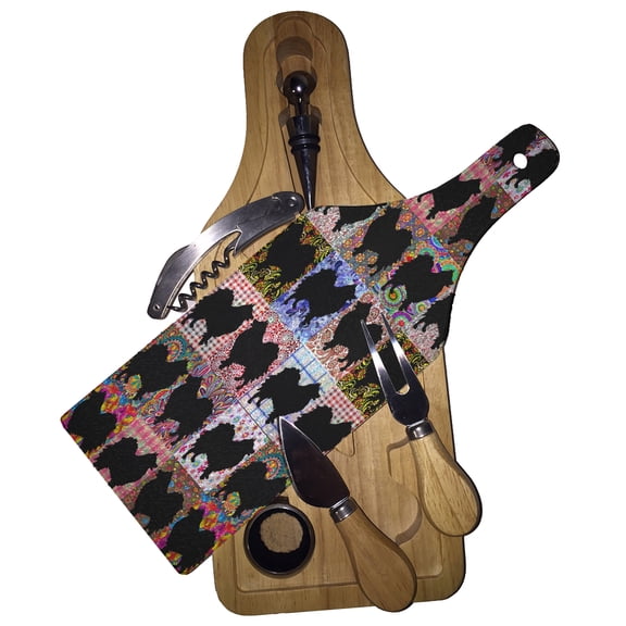 KuzmarK Wine & Cheese Glass Cutting Board Wood Box Gift Set - Pomeranian Dog