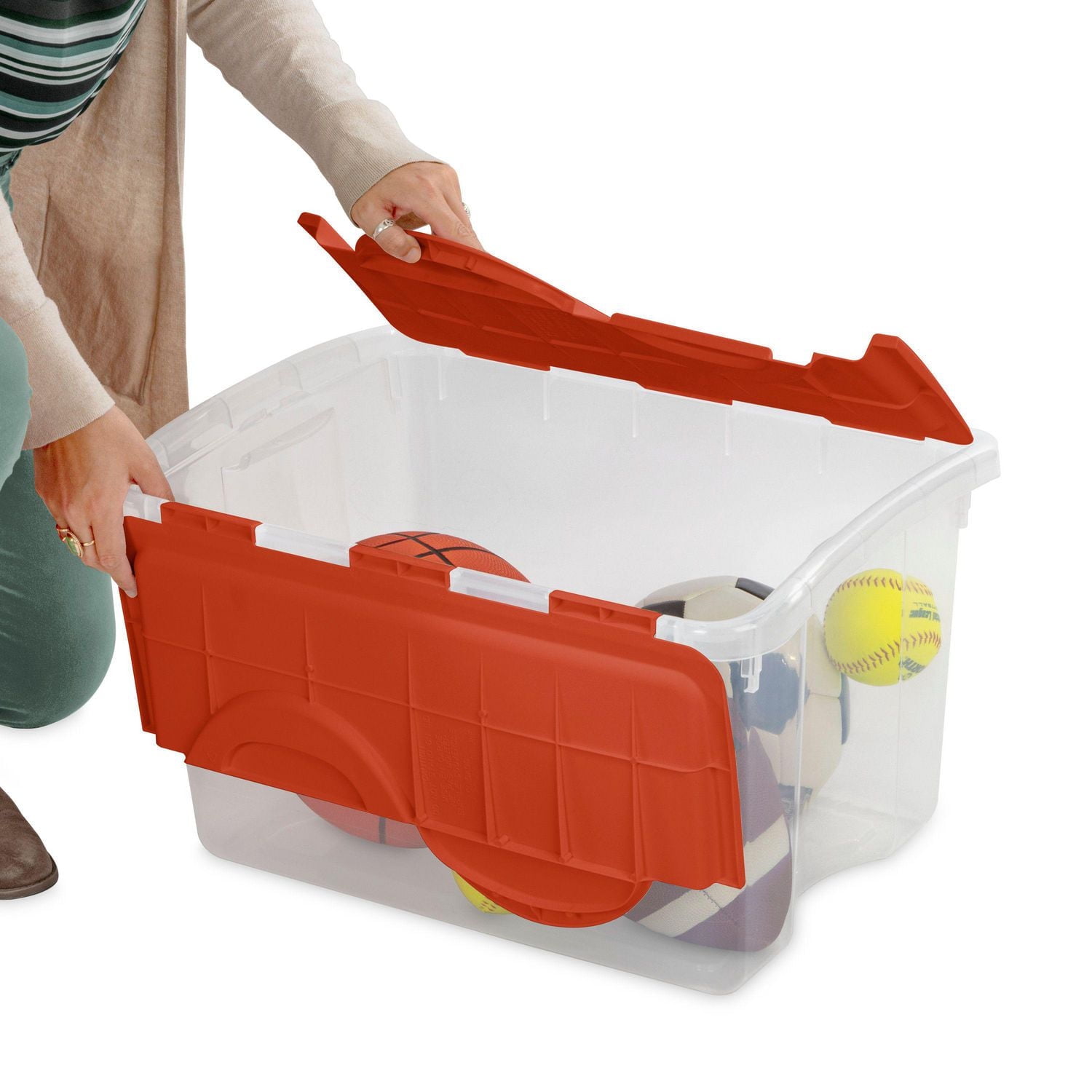 Sterilite 45L Orange Hinged Lid Storage Box