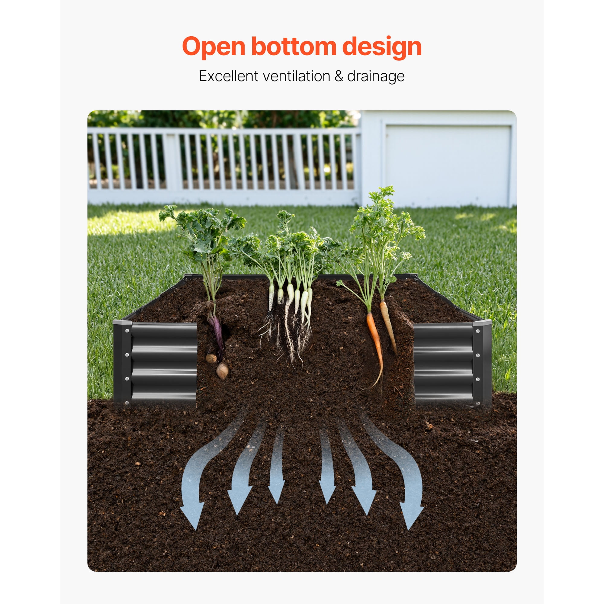 KFFKFF Metal Raised Garden Bed, 8 x 4 x 1 ft Outdoor Galvanized Planter Box, Open Bottom Design, Spacious Raised Bed for Vegetables, Flowers, Herbs, and Succulents, Dark Gray