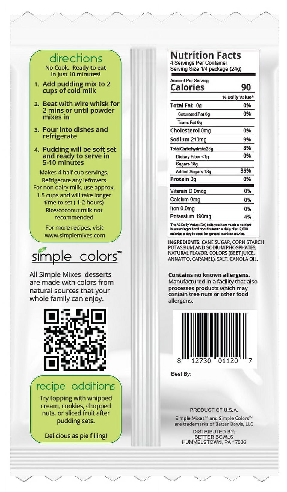(2 pack) Simple Mixes Dye-Free Chocolate Instant Pudding & Pie Filling Mix for Kids, No Artificial Colors 3.8 oz, 4 Servings