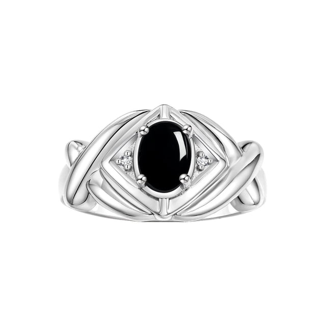 RYLOS Rings for Women Sterling Silver Ring XOXO Hugs & Kisses 7X5MM Gemstone & Diamond Cabochon Onyx Jewelry Size 10