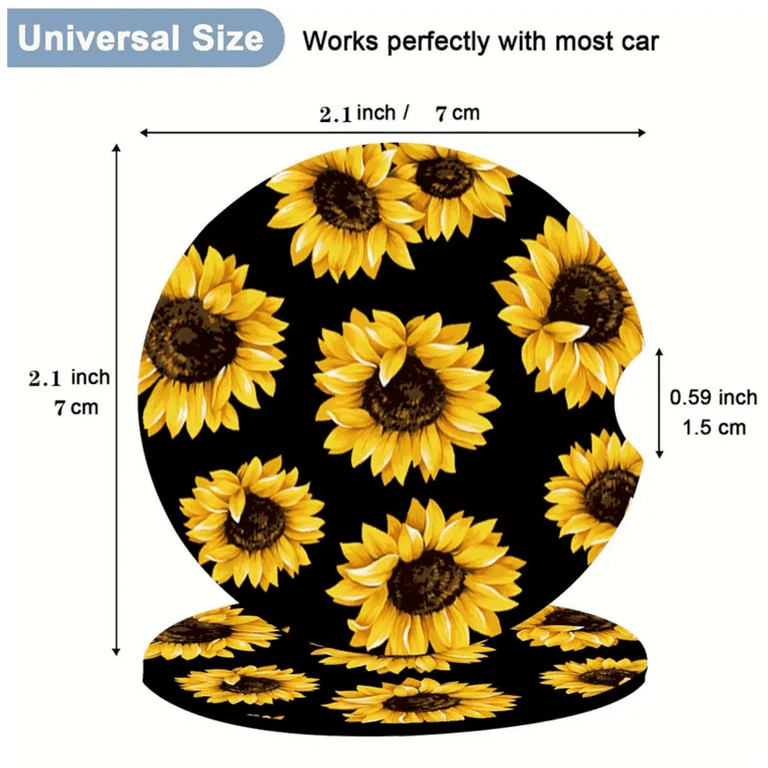 Sunflower Cup Coaster For Car SUVs Trucks, 2 Pack Cup Holder
