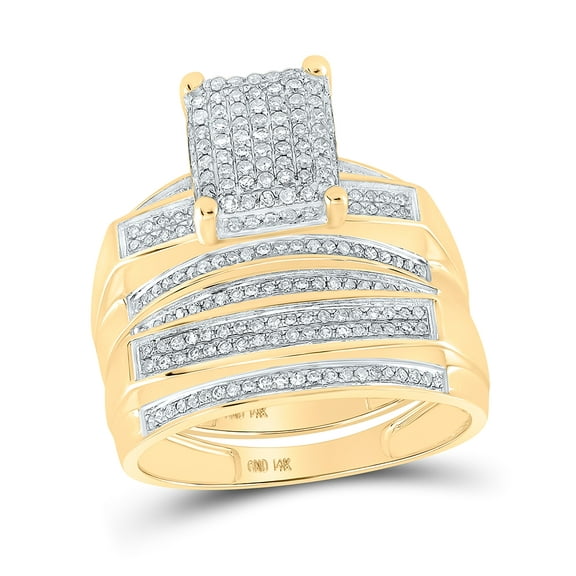 10K Yellow Gold His Hers Round Dia. Cluster Matching Wedding Set 3/4ctw, Women's Size: 5-10, Men's Size: 7-13