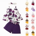 thumbnail image 4 of CAUYDY Infant Toddler Baby Girl Summer Clothes Floral Ruffle Sleeve Shirt Dress Tops and Bloomers Shorts Set Cute Outfits (Sizes 3-6 Months,D01-Purple), 4 of 4