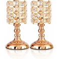 thumbnail image 1 of Candelabros de cristal dorado, juego de 2 velas cilíndricas de metal de 20 cm de alto, lujosos adornos para candelabros para centros de mesa de bodas y salas de estar de Navidad (pequeños), 1 of 5