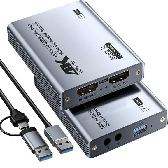 Video Capture Card, Audio Video Capture Card, USB 3.0 Capture Card 4K HDMI Loop-Out, 1080P 60FPS/2K 30FPS Videogame Capture for Streaming, Works forPS5/Switch/Camera/PC