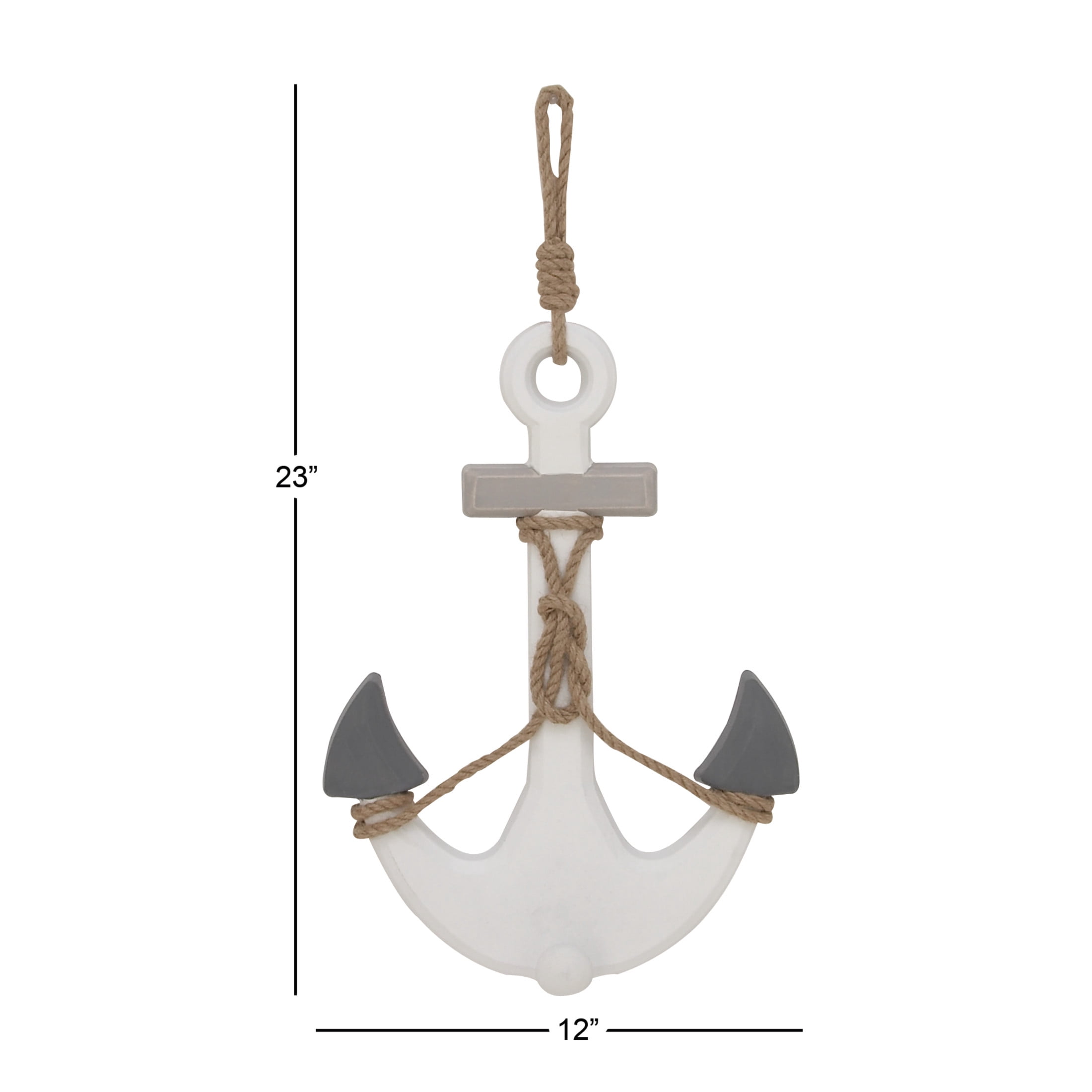 DecMode White Wooden Anchor Wall Decor with Hanging Rope