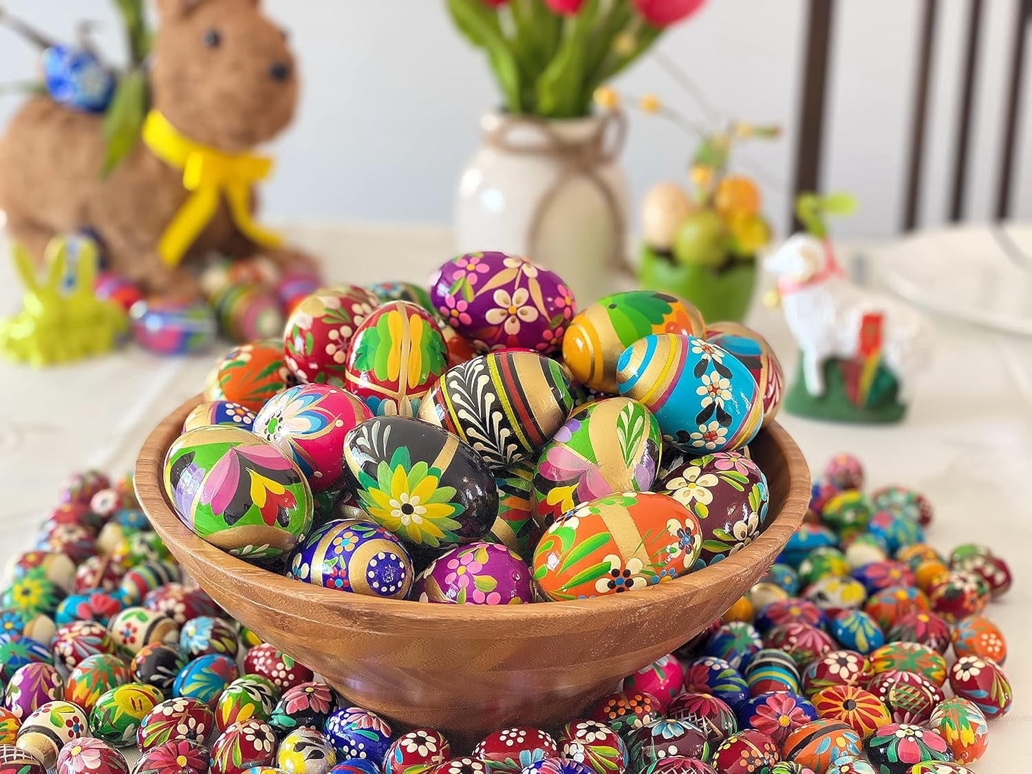 Polish Easter Handpainted Wooden Eggs (Pisanki) Decorative Eggs for Easter - Set of 6 Large Eggs