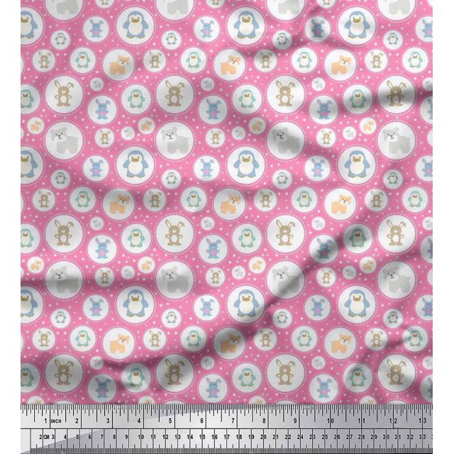 Soimoi Rayon Fabric Star & Cute Animals Kids Print Fabric by Yard 56 Inch Wide