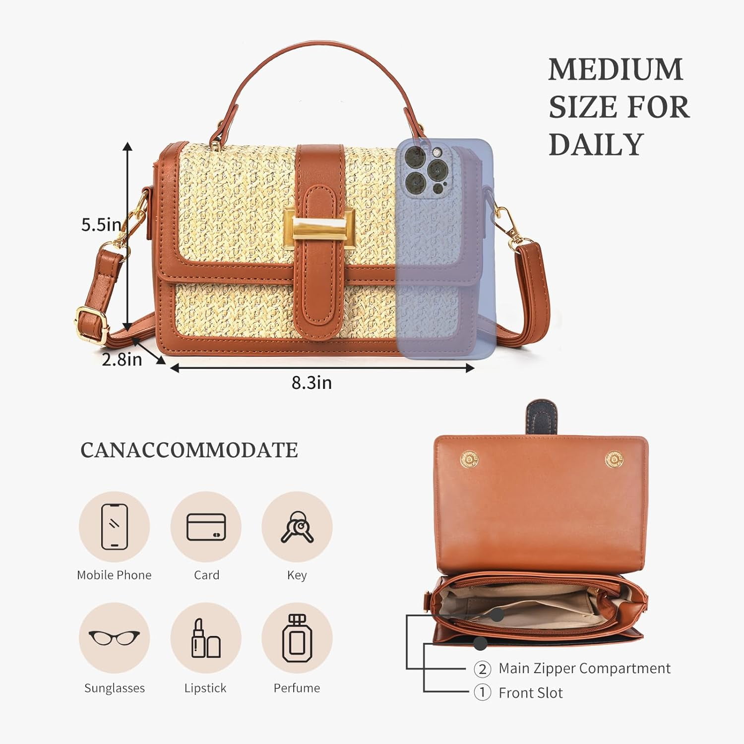 CAILDANL Straw Crossbody Bags for Women Summer Straw Clutch Bag Woven Beach Purse Vacation Handbags