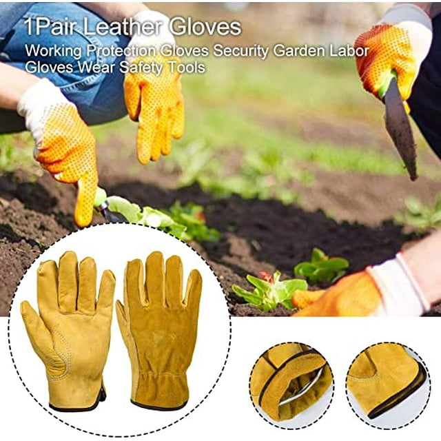Guantes de jardinería resistentes para hombres y mujeres, 1 par de guantes de trabajo de cuero resistente a las espinas, guantes de trabajo impermeables, delgados y reforzados (extra grandes) brillar Hogar