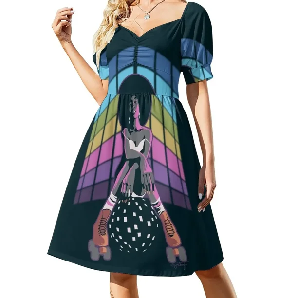Retro Disco Roller Short-Sleeved Dress dresses with long sleeves dresses for women prom clothes