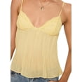 thumbnail image 3 of Women Y2k Babydoll Tank Tops Lace Trim V Neck Crop Spaghetti Strap Top Summer Cute Flowy Shirts Yellow S, 3 of 9