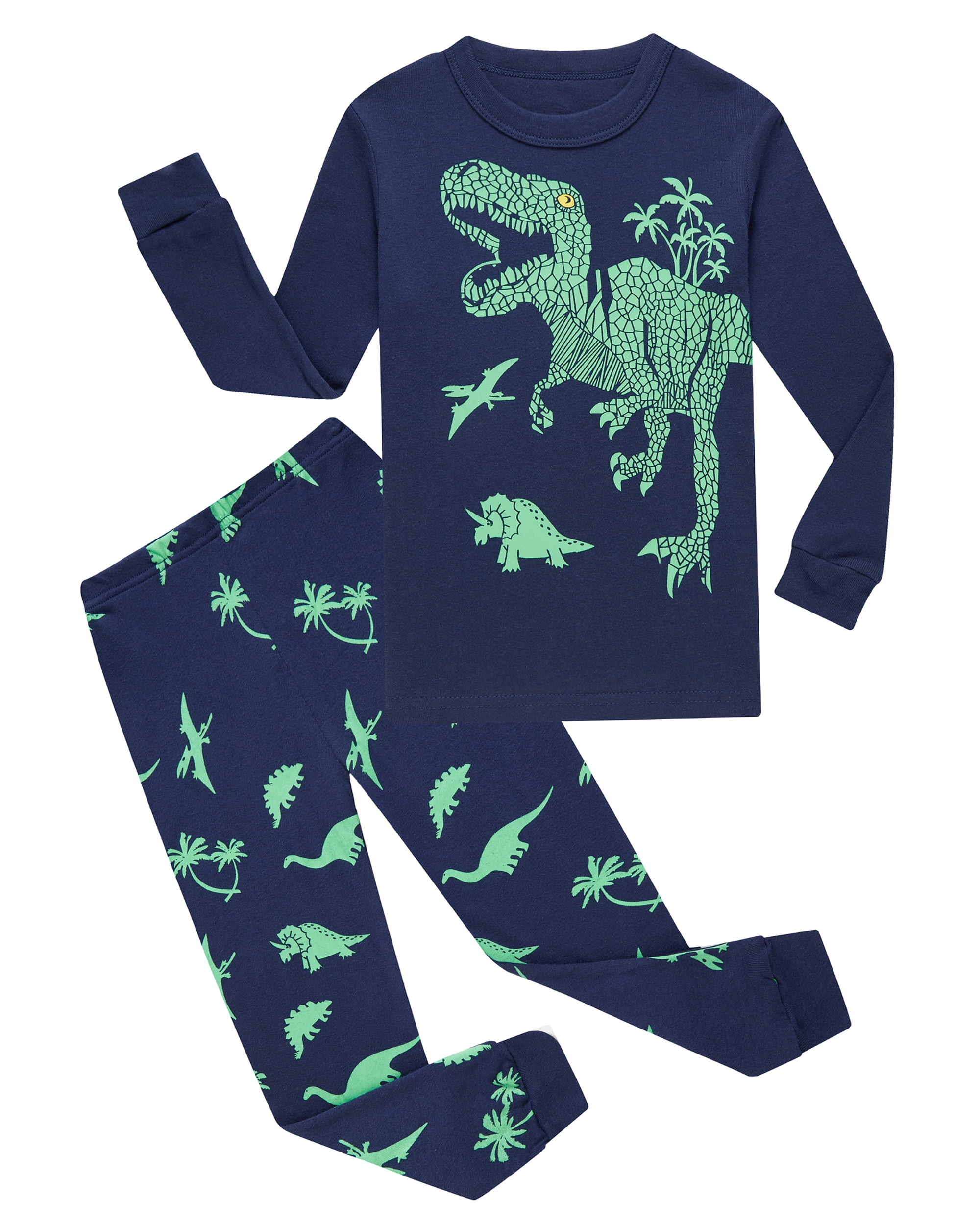 Aolyty Toddler Boys Pajamas 100% Cotton Green Dinosaur Pajama Sets 5T ...