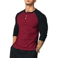 thumbnail image 2 of WTOBBY Men's Casual Button Neck Long Sleeve Top with Two-Tone Shoulder Design and Raglan Sleeve for Stylish Everyday Wear Comfortable Loose Fit Shirt ,Red S, 2 of 4