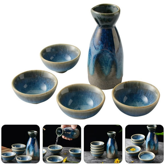 OUNONA Ceramic Sake Serving Pot with Cups for Home Use Smooth Comfortable Assorted Color