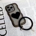 thumbnail image 5 of Black Heart Phone Case Compatible with iPhone 12, Cute 3D Big Love Heart Phone Case, Curly Wave Shape Clear Heart Phone Cover with Round Bracelet for Women Girls, 5 of 12