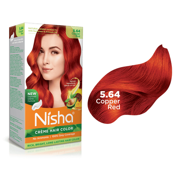 Nisha Crème Hair Color, Permanent Red Hair Dye Color, 100% Gray Coverage, No Ammonia, Copper Red, 4.23 oz