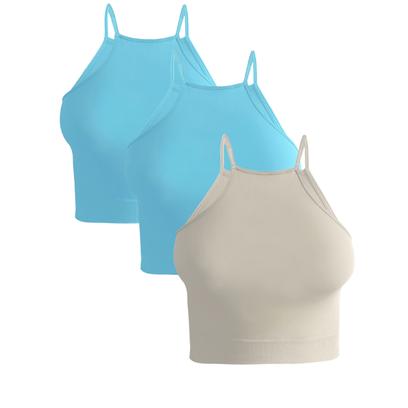 SET DE 3 TOP DE MUJER UNITALLA PARA USO DEPORTIVO O CASUAL TELA STRETCH