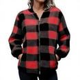 thumbnail image 2 of Hjlmsx Womens Plaid Bomber Jacket Fuzzy Fleece Sherpa Long Sleeve Shacket Jackets Casual Zip Up Winter Coat with Pockets Red XXL, 2 of 6