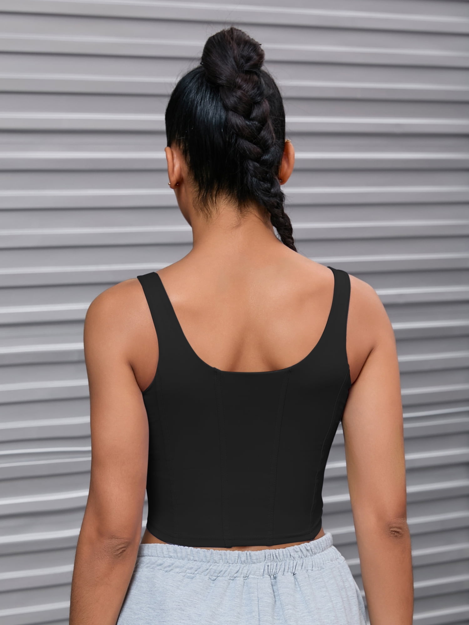 DARING DIVA Women's U Back Shapewear Muscle Tank Top With Built In Bra L Black