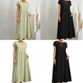 thumbnail image 2 of Womens Long Kaftan Dress Casual Loose Sundress Cotton Linen Dress with Pockets Short Sleeve Neck Baggy Dress, 2 of 9