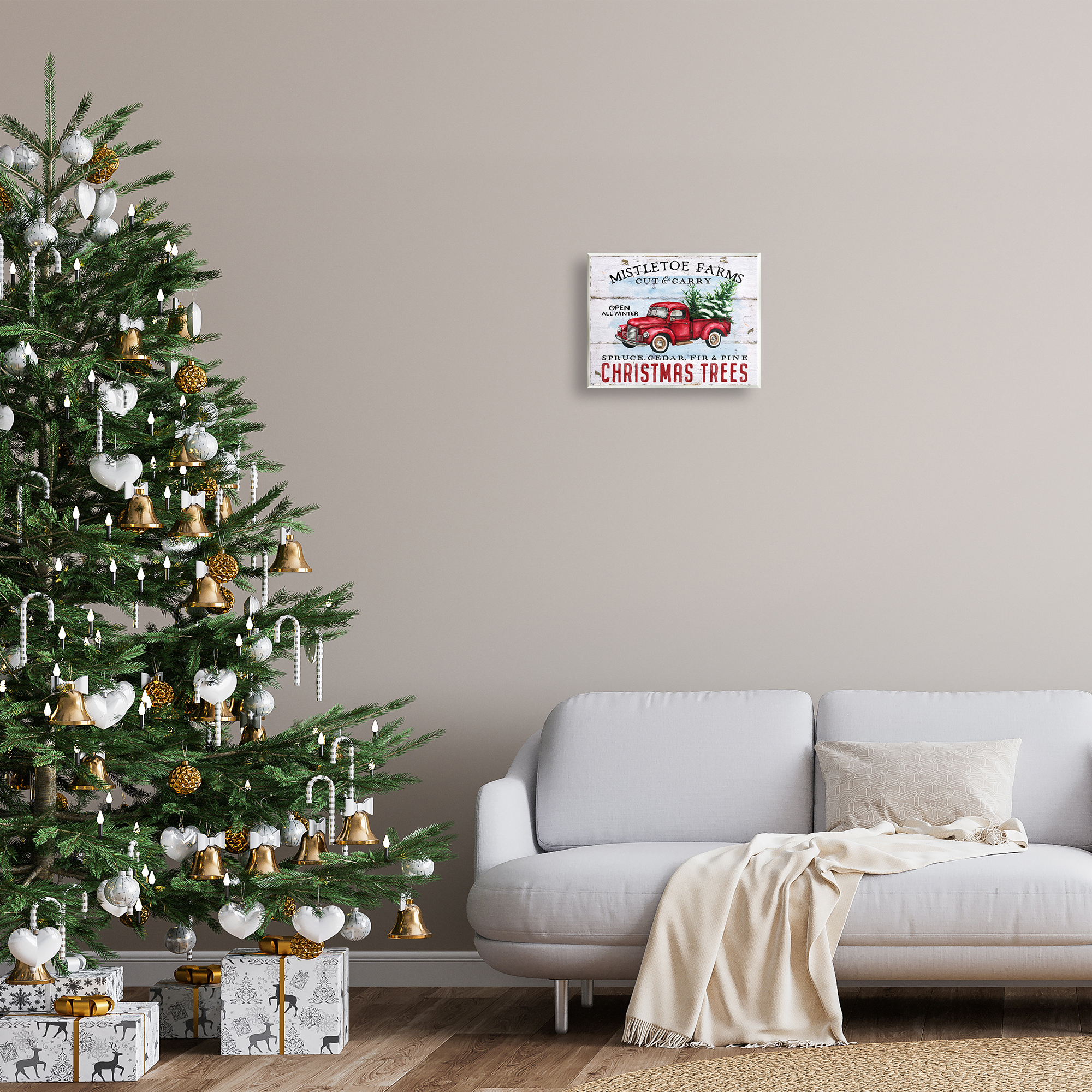 Stupell Industries Mistletoe Farm Trees Holiday Painting Unframed Art Prints Wall Art, 14 x 11
